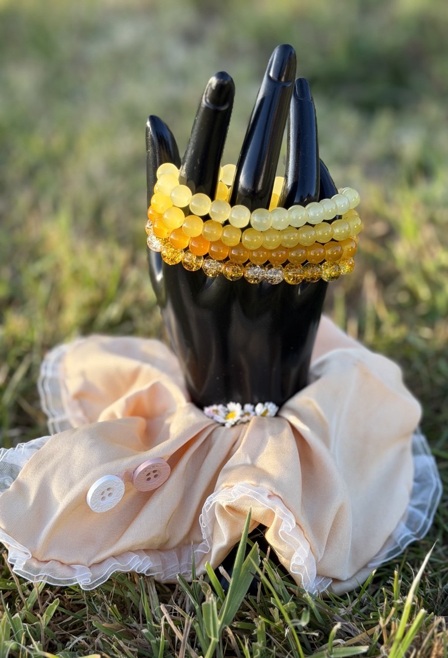 4 Golden Yellow Beaded Bracelet Set - Stackable & Versatile