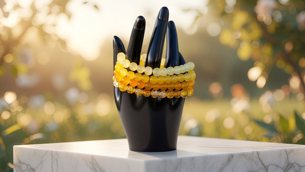 4 Golden Yellow Beaded Bracelet Set - Stackable & Versatile